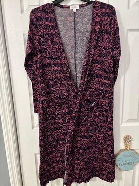 LulaRoe Pink + Black Floral Open Cardigan